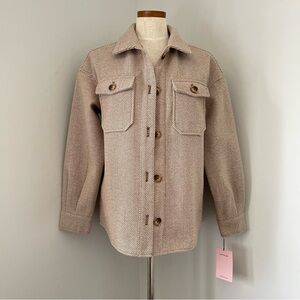 Avec Les Filles Herringbone Tan button up Shacket size Small NWT